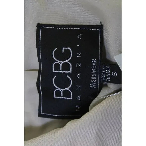 BCBG Max Azria Mens Overcoat Beige Polyester Collared Button Long Sleeve Size S - Picture 4 of 5